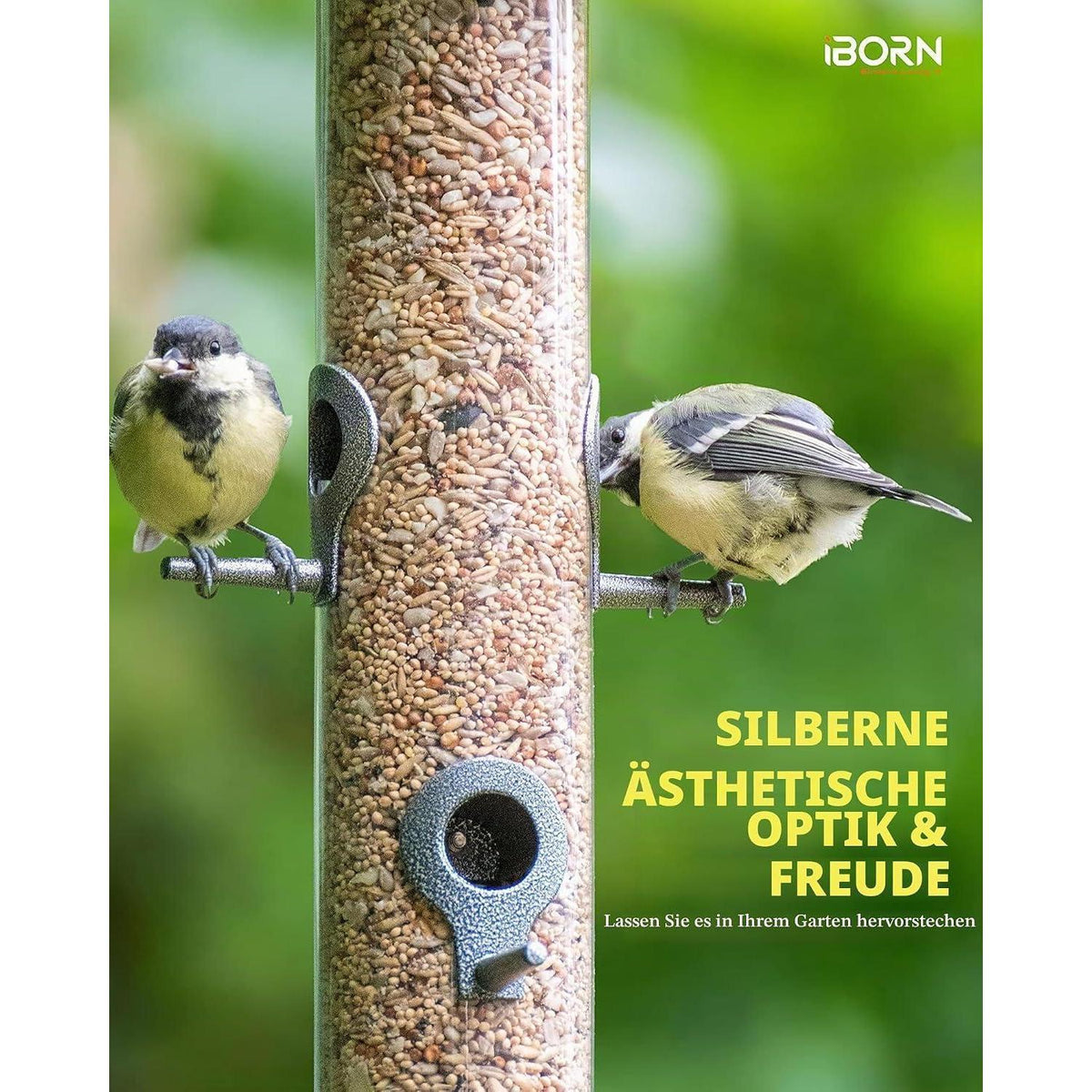 Metall Vogelfutterspender mit 6 Anflugplätzen – Silber