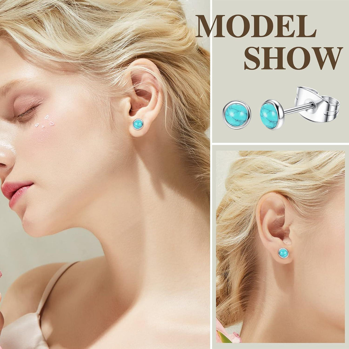 Mondstein Opal Türkis Ohrstecker Set Chirurgenstahl hypoallergen 4