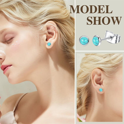Mondstein Opal Türkis Ohrstecker Set Chirurgenstahl hypoallergen 4