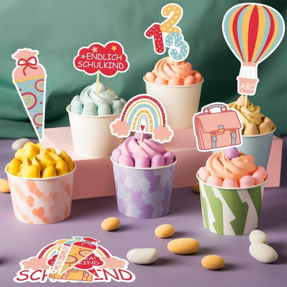 Tortendeko Einschulung Mädchen 13Pcs Cake Topper Zuckertüte ABC 123 Kuchen Deko