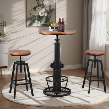 BOKKOLIK Bartisch höhenverstellbar, drehbar, rund, Holzplatte, Schwarz