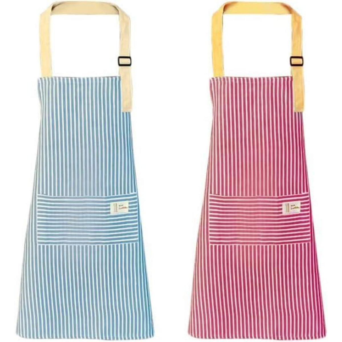 2er Set Küchenschürzen Damen Baumwolle Leinen Rot Blau