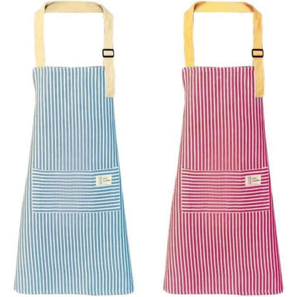 2er Set Küchenschürzen Damen Baumwolle Leinen Rot Blau