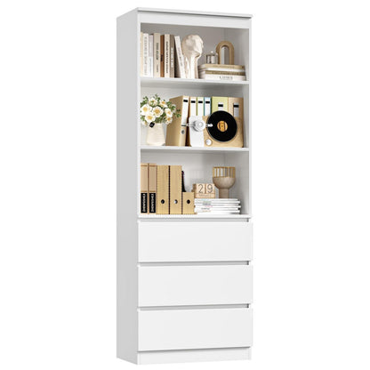 Bücherregal mit 3 Schubladen & Fächern – 180cm Weiß