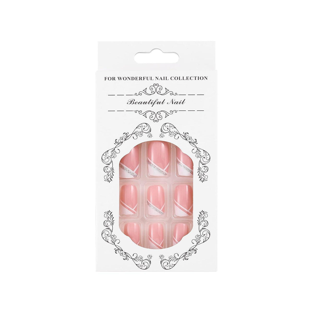 Französische Ballerina Falsche Nägel mit Strass – Rosa Nagelset