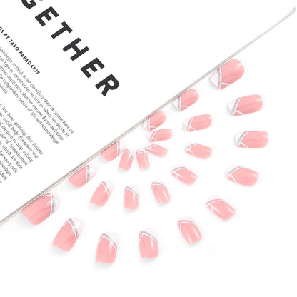 Französische Ballerina Falsche Nägel mit Strass – Rosa Nagelset