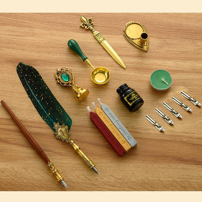 Kalligrafie Set mit Tinte & Stempeln – Vintage Schreibfeder Geschenk