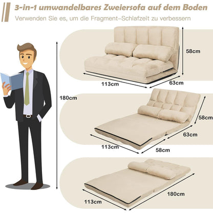 2-Sitzer Bodensofa mit Schlaffunktion & 6-stufiger Verstellung