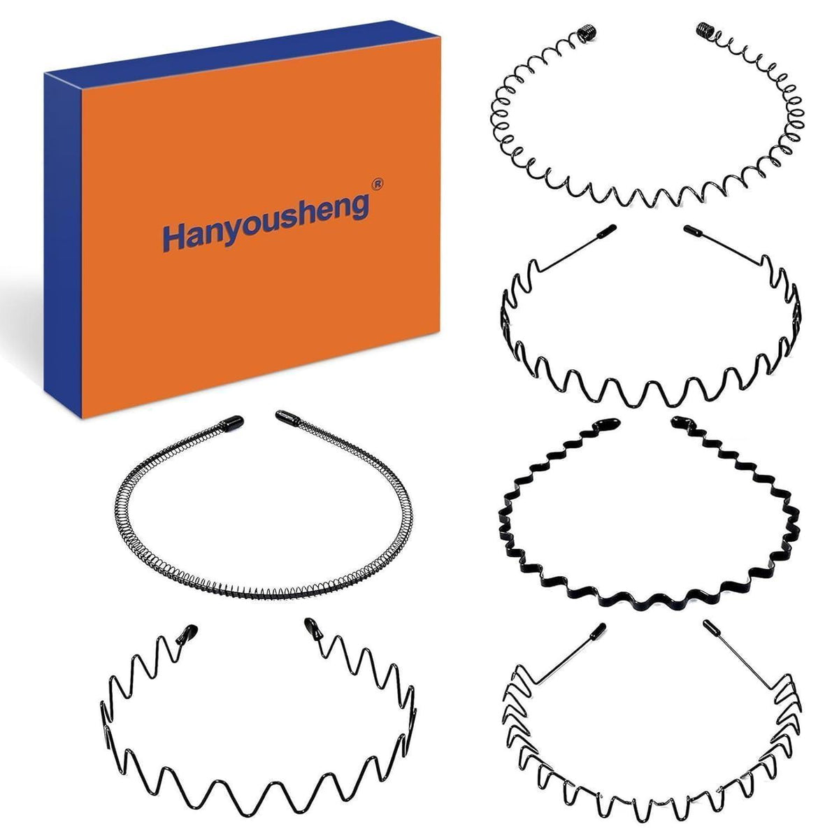 6er Set Metall Haarband, Schwarz Welle Stirnband Unisex, Verstellbar