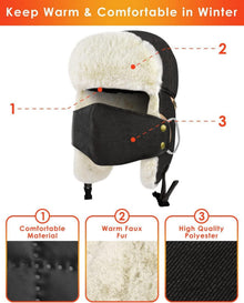 ERKOON Trooper Trappermütze Winter Ohrenklappe Schwarz 50,8