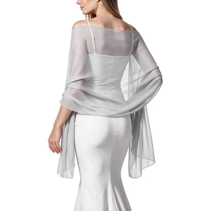 Chiffon Schal Damen leicht weich für Abendkleider Hochzeit Braut Silber Grau