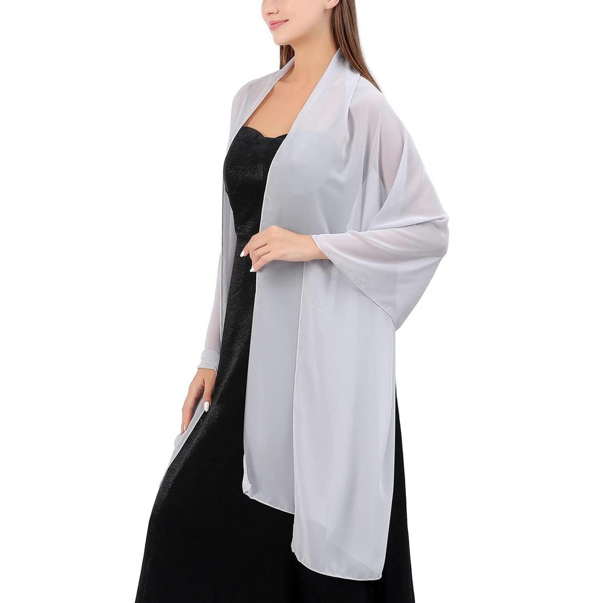 Chiffon Schal Damen leicht weich für Abendkleider Hochzeit Braut Silber Grau