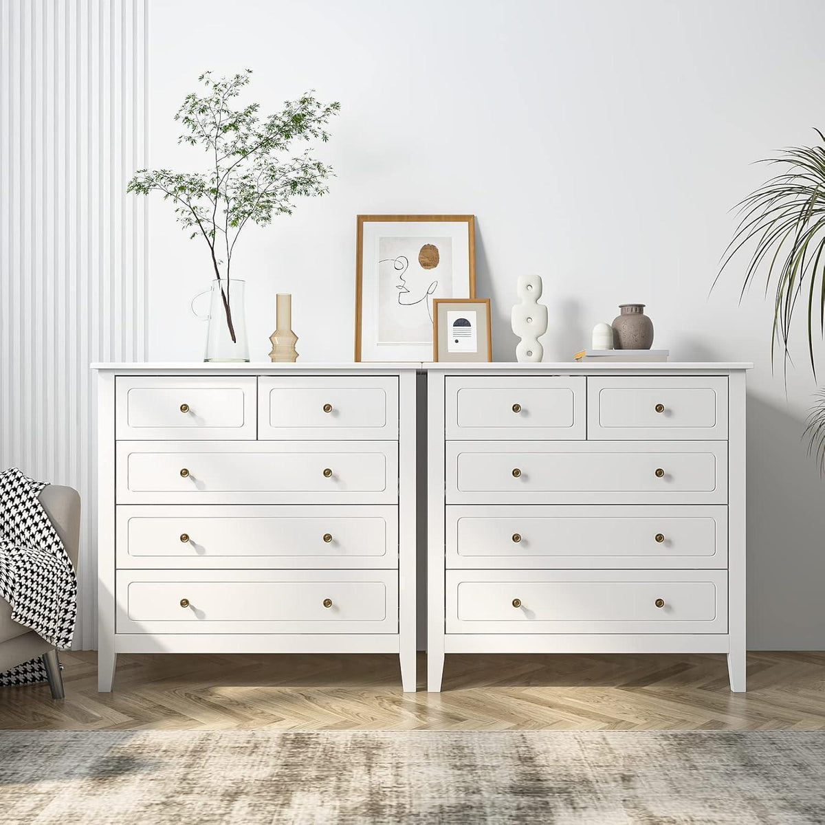 Weiße Kommode mit 5 Schubladen – Schlafzimmer Sideboard 80x40x80cm