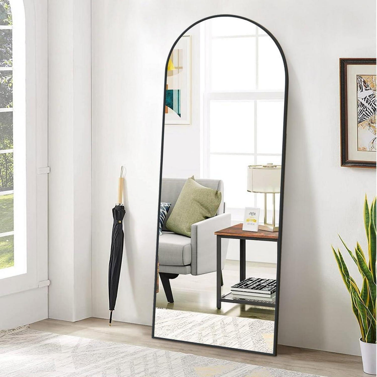 Gewölbter Standspiegel Schwarz 161cm – Vollständig & Elegant