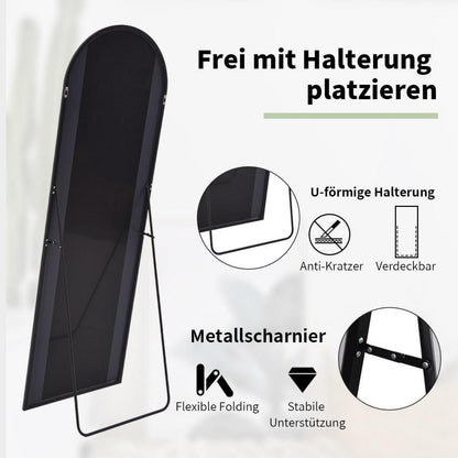 Gewölbter Standspiegel Schwarz 161cm – Vollständig & Elegant