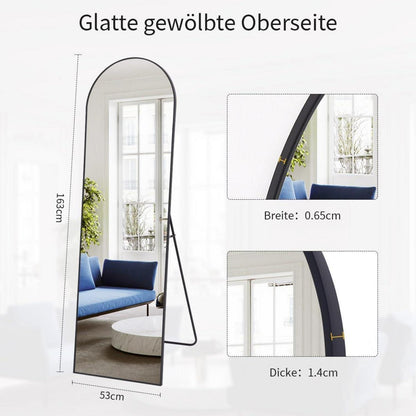 Gewölbter Standspiegel Schwarz 161cm – Vollständig & Elegant