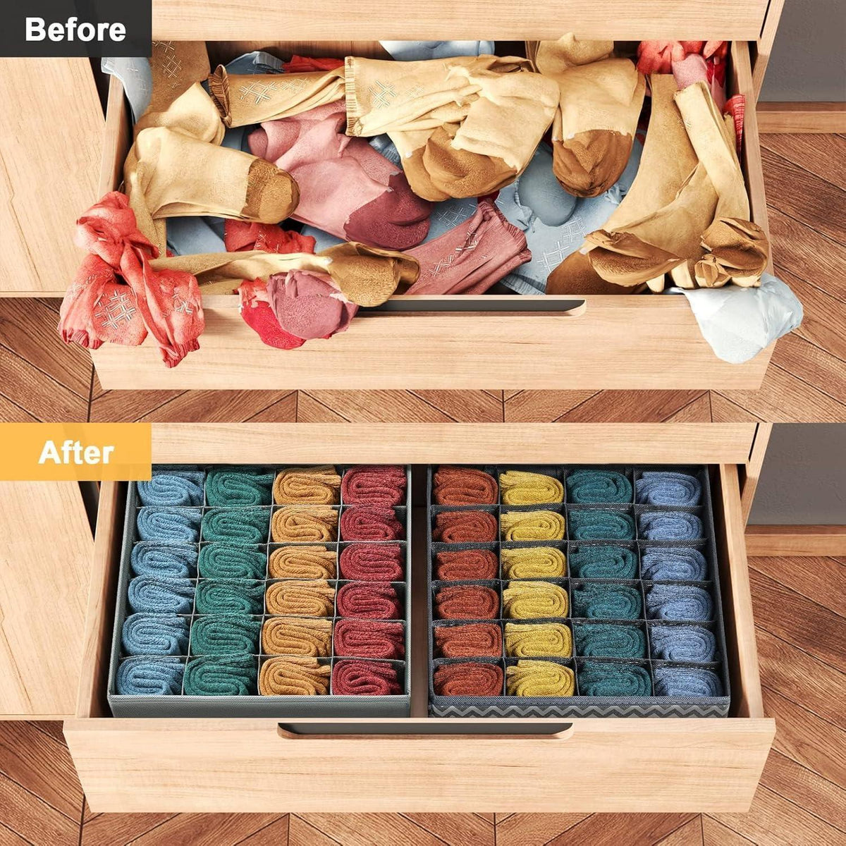 24-Zellen Schubladen Organizer für Socken & Unterwäsche, Grau