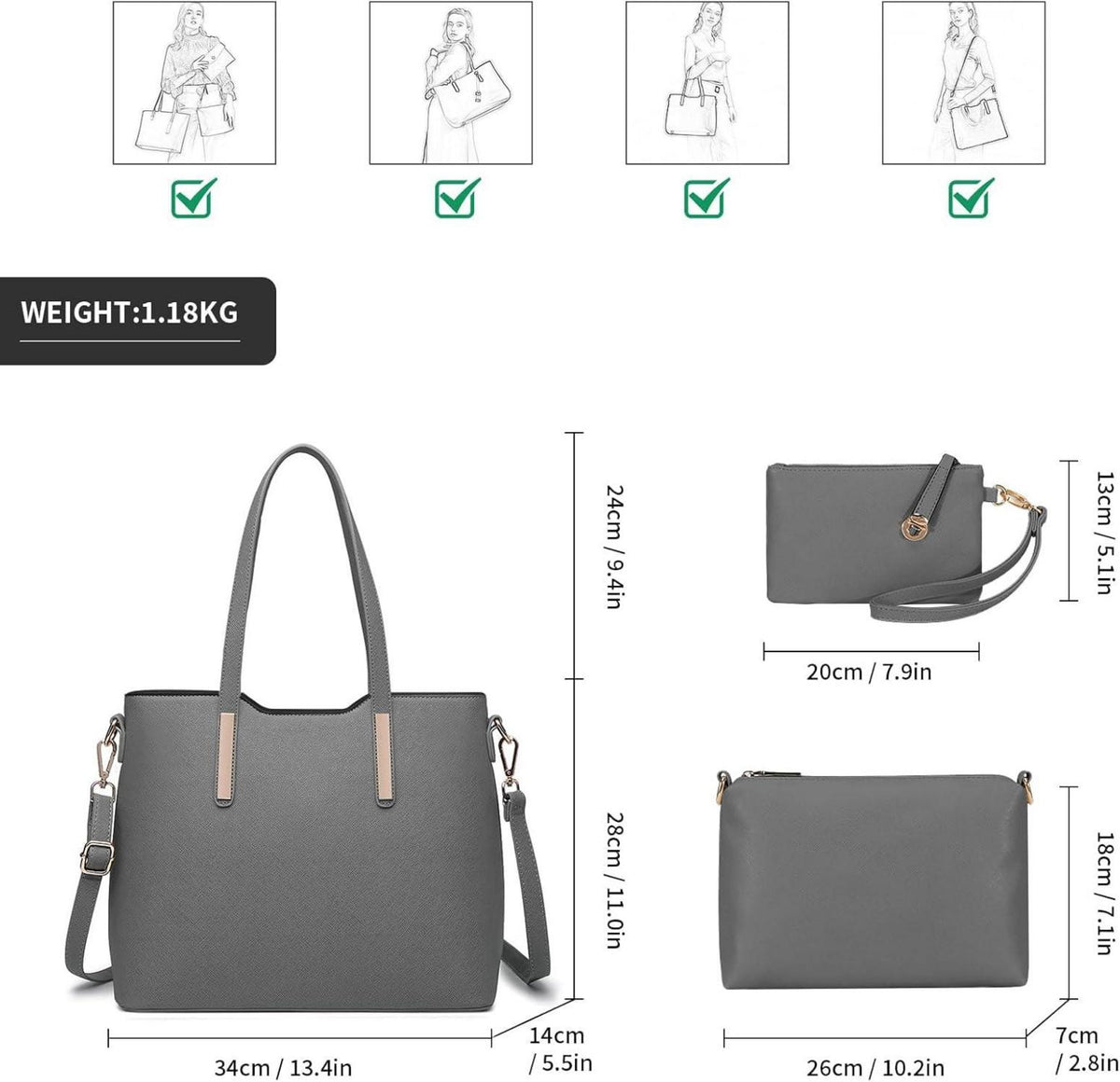 Handtasche Schultertasche Tote Bag Henkeltasche Beuteltote 3-teiliges