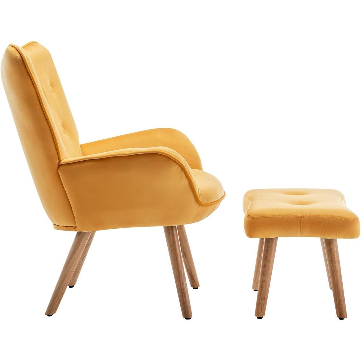 Ohrensessel mit Hocker – Gelber Samt Relaxsessel Wohnzimmer