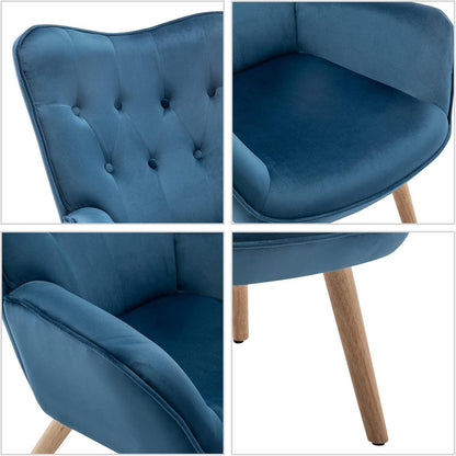 Ohrensessel mit Hocker, Blau – Samt Relaxsessel für Wohnzimmer