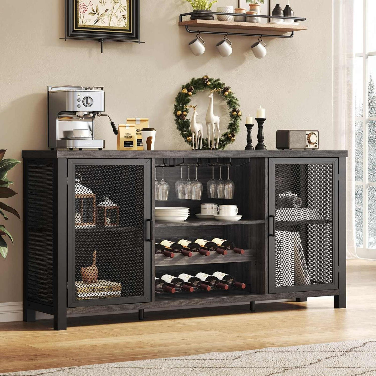 Industrieller Buffetschrank mit Stauraum & Weinregal 140cm