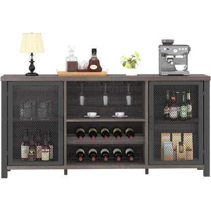 Industrieller Buffetschrank mit Stauraum & Weinregal 140cm