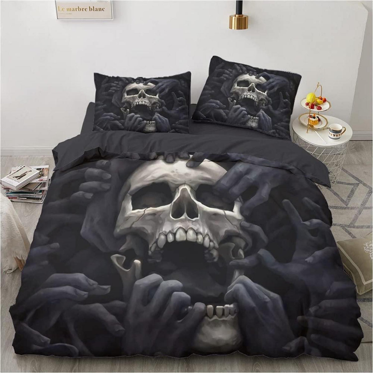Gothic Bettwäsche Set Schädel 135x200cm & 80x80cm