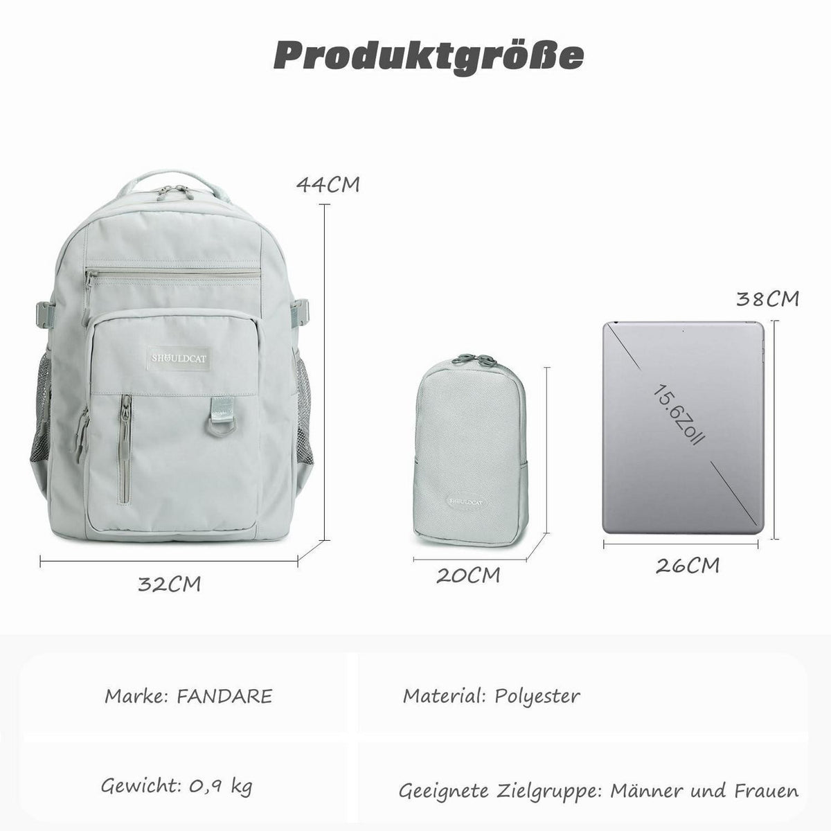 Laptop Rucksack 15.6 Zoll – Schulrucksack Daypack Grau
