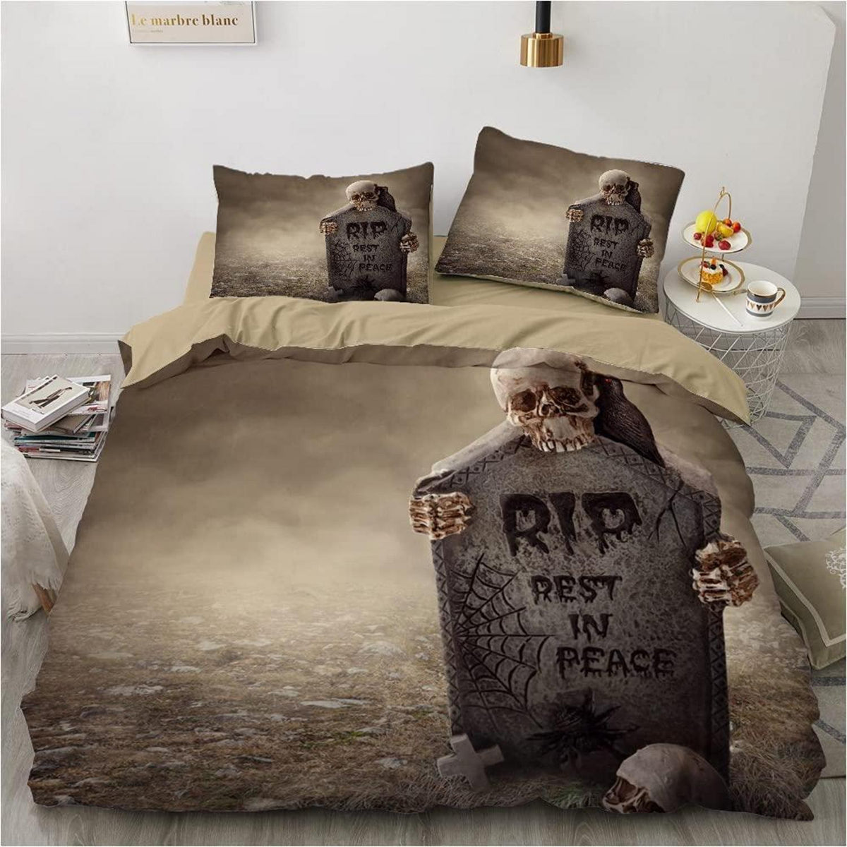 Gothic Bettwäsche-Set Totenkopf 135x200 cm, 4-teilig