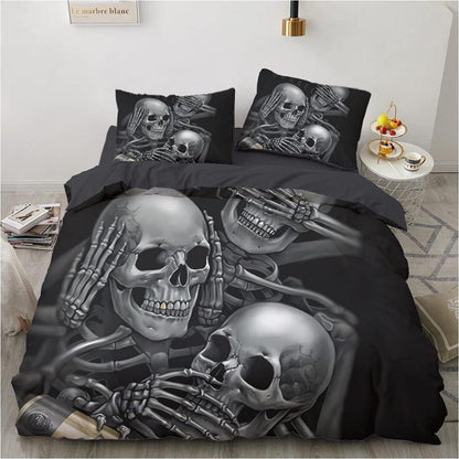 3D Totenkopf Bettwäsche Set Halloween 135x200 cm, 4-teilig