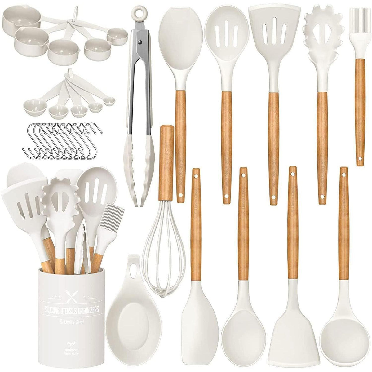 33-teiliges Küchenutensilien-Set mit Silikon & Holzgriffen