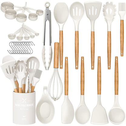 33-teiliges Küchenutensilien-Set mit Silikon & Holzgriffen