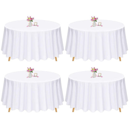 Weiße Runde Tischdecke 228cm – 4er Set | Waschbar & Knitterfrei