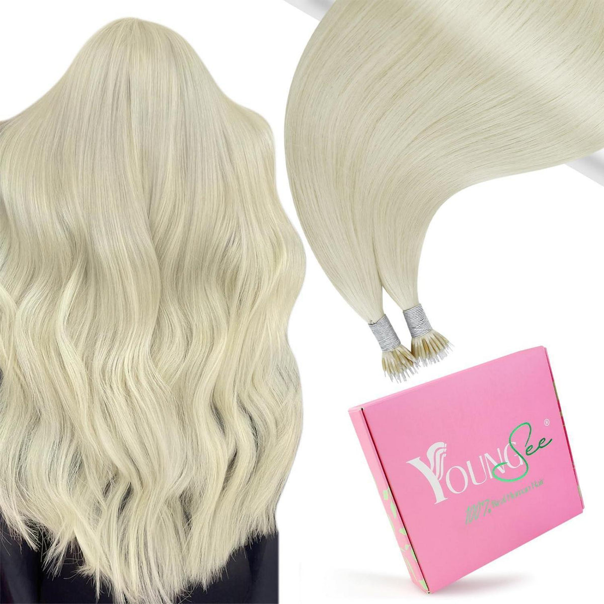 Echthaar Nano Ring Extensions Blond 60 cm – Platinblond