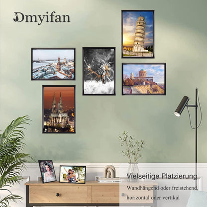 Schwarze Fotorahmen DIN A4 5er Set Plexi-Glas Portraitrahmen