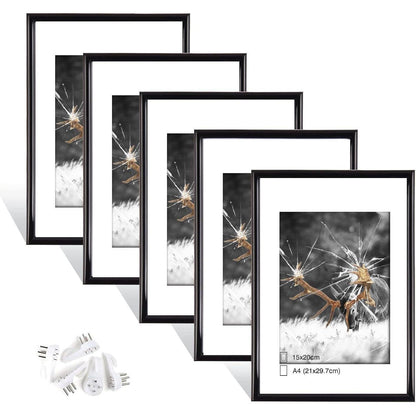 Schwarze Fotorahmen DIN A4 5er Set Plexi-Glas Portraitrahmen