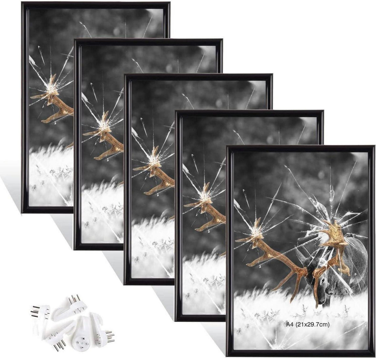 Schwarze Fotorahmen Set A4 Plexi-Glas Haken Wohnzimmer Portraitrahmen