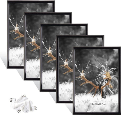 Schwarze Fotorahmen Set A4 Plexi-Glas Haken Wohnzimmer Portraitrahmen