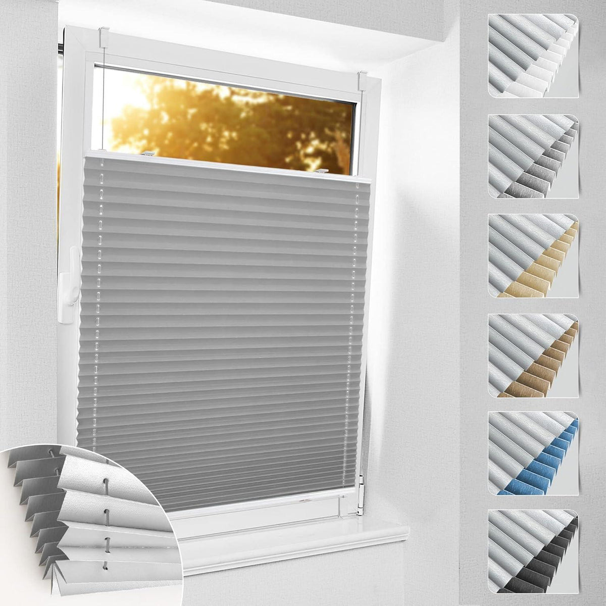 Verdunkelndes Plissee ohne Bohren Klemmfix Hellgrau 50x100 cm