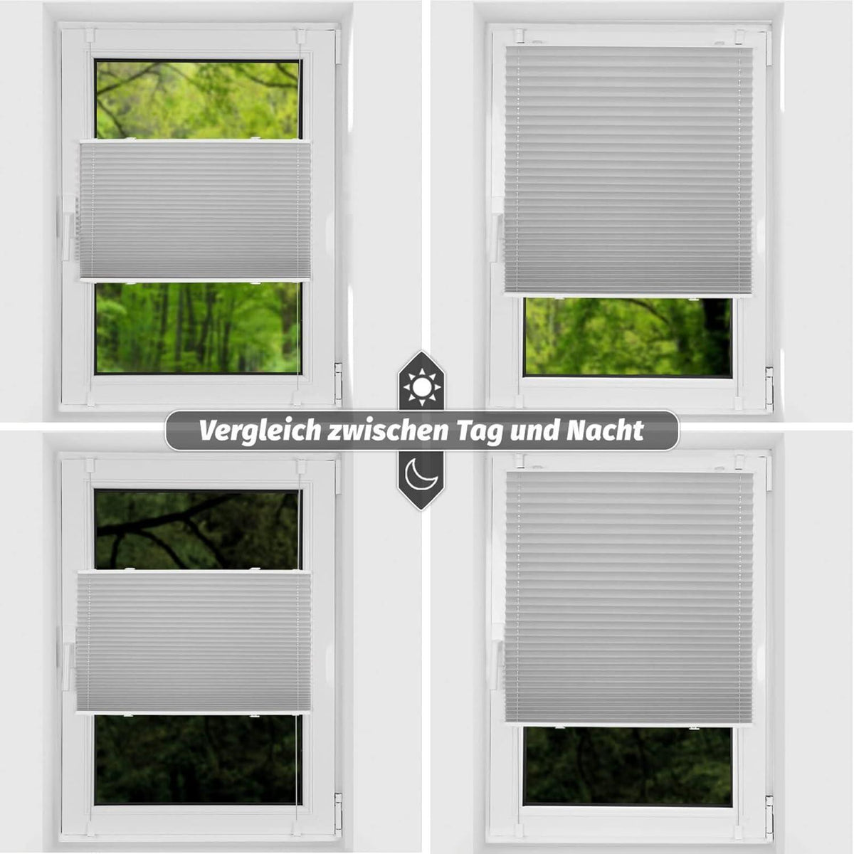 Verdunkelndes Plissee ohne Bohren Klemmfix Hellgrau 50x100 cm