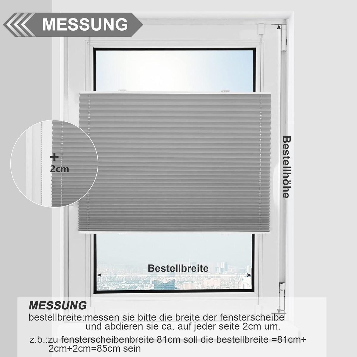 Verdunkelndes Plissee ohne Bohren Klemmfix Hellgrau 50x100 cm