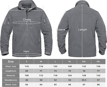 Herren Outdoor Fleecejacke mit 7 Taschen Stehkragen Winddicht Warme