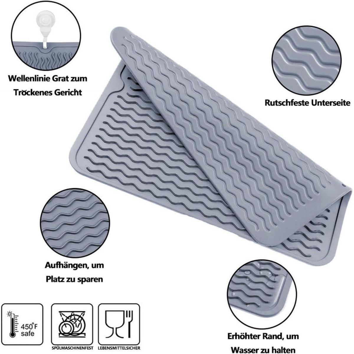 Silikon Abtropfmatte 50x40 cm - Hitzebeständig & Spülmaschinenfest