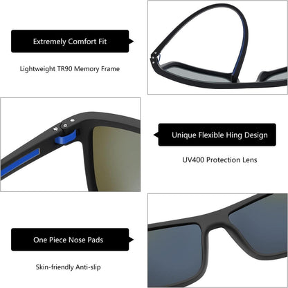 Sonnenbrille Herren Polarisiert TR90 Rahmen UV400 Schutz Blau Verspiegelte Linse