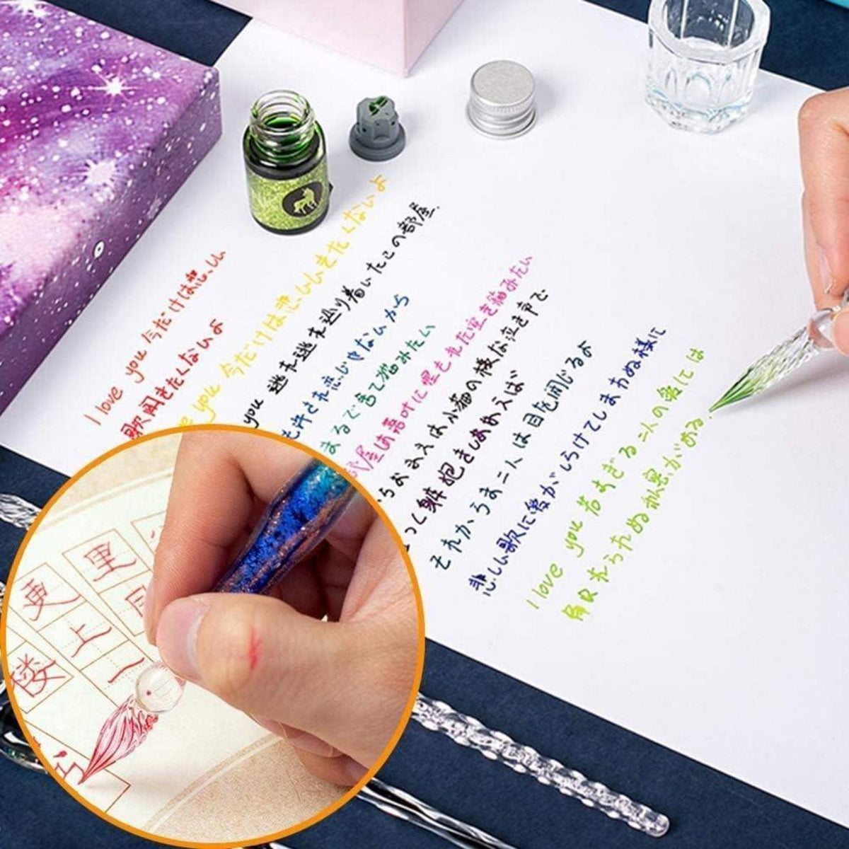 Glas Dip Pen Set – Kalligraphie Stifte Sternenfeld & Ozeanblau