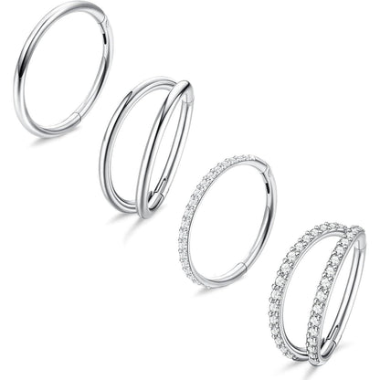 4er Set Nasenringe aus Chirurgenstahl, Silber/Gold, 8mm/10mm, 18G