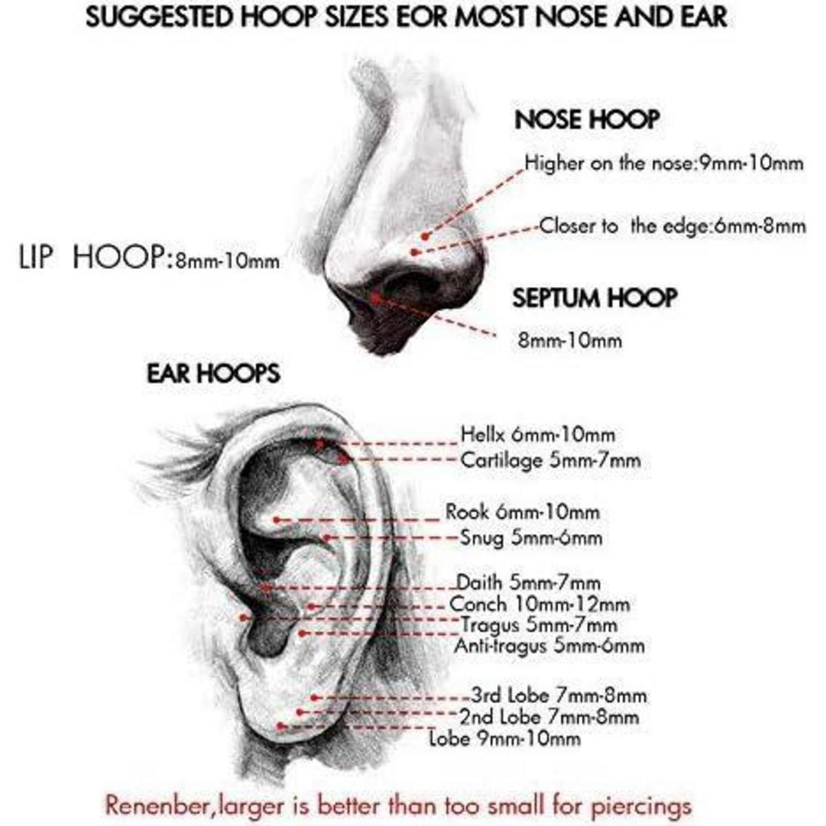 Chirurgenstahl Nasenring Helix Hoop 18G 1.0mm 10mm Silber