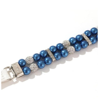 Blaues Perlenhalsband mit Strass – Verstellbar S in Lederoptik