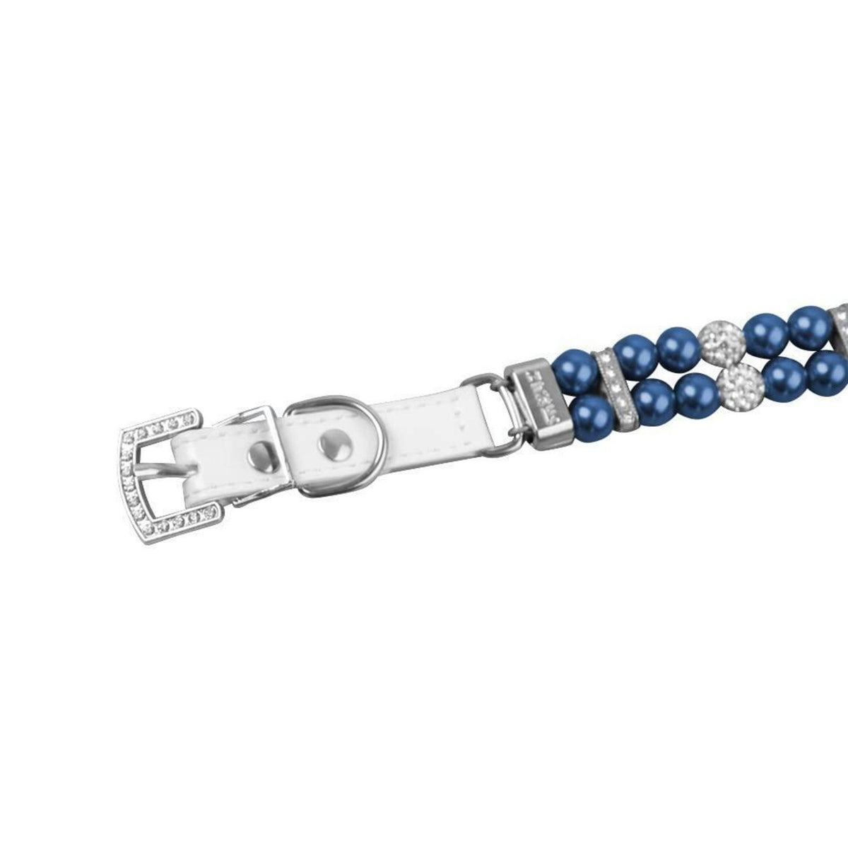Blaues Perlenhalsband mit Strass – Verstellbar S in Lederoptik