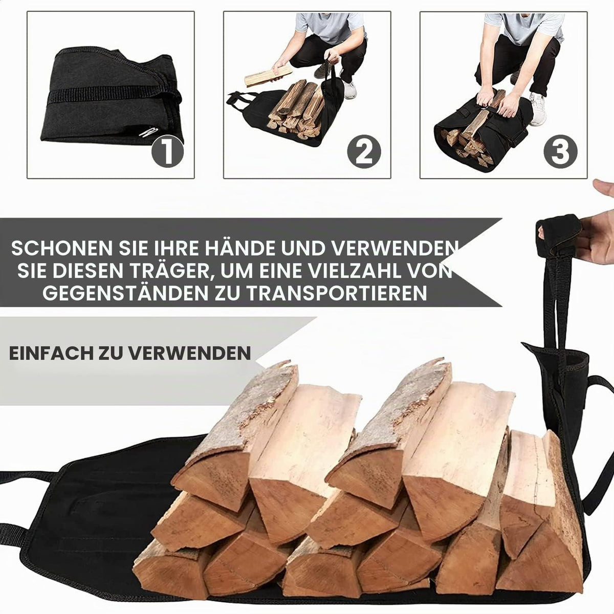 Kaminholztasche aus Segeltuch – Robuste Brennholztasche